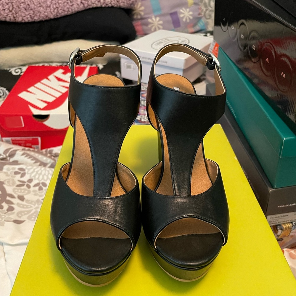 Black BP wedge heels. Worn once. Size 6.